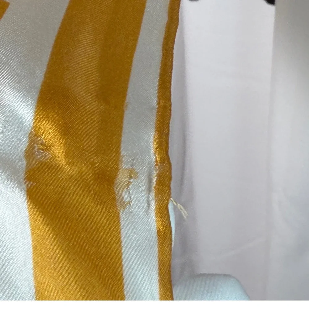 The Limited Silk Scarf Yellow White Polka Dot Geo Oblong Striped Border 114-02